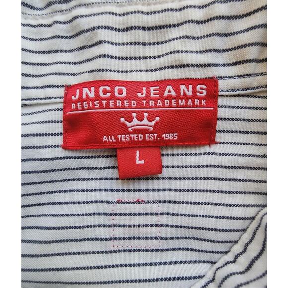 JNCO Shirt Mens Large White Stripe Short Sleeve Button Front Y2K 90s Streetwear - Picture 15 of 16